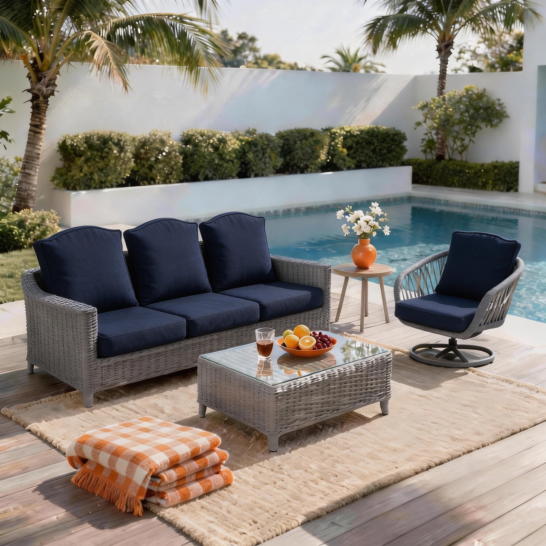 Goodgoods 20" x 21.5" Indoor & Outdoor Deep Seat Chair Cushions with Fasteners, Water & Fade Resistant, Midnight