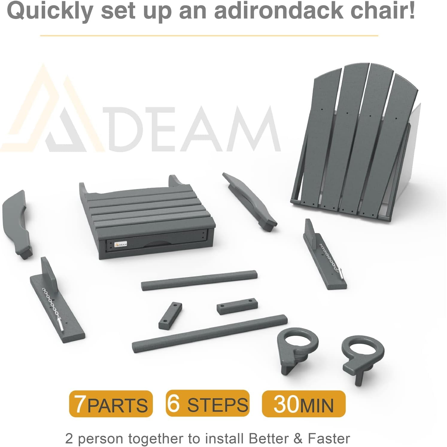 Erinnyees Folding Adirondack Chair with Retractable Ottoman, HDPE All-Weather Fire Pit Chair with 2 Cup Holders, Outdoor Chair for Deck Patio Garden Backyard Lawn