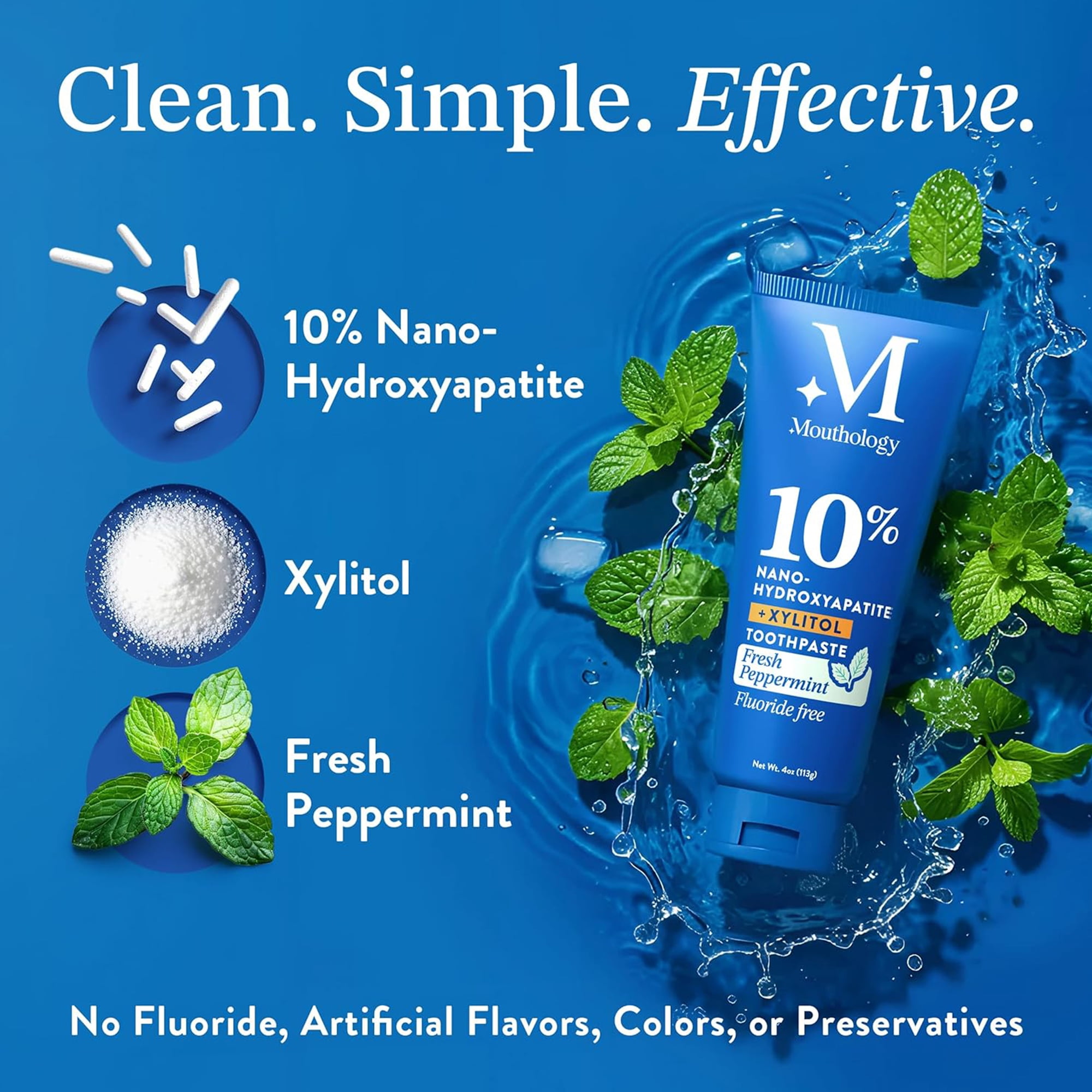 Mouthology 10% Nano Hydroxyapatite Toothpaste, Fluoride-Free Mint, Whitening & Enamel Care, SLS-Free, 4 oz, 1 pack