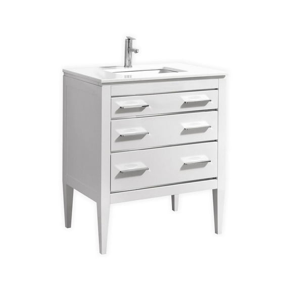 Kubebath Eiffel 30'' High Gloss White Vanity W/ Quartz Counter Top