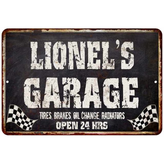 LIONEL'S Garage Black Grunge Sign 8 x 12 High Gloss Metal 208120005314