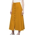 thumbnail image 1 of Women's Cotton A-line Button Front High Waist Front Slit Knee Length Skirt, Color : Mustard, Size: S, 1 of 6