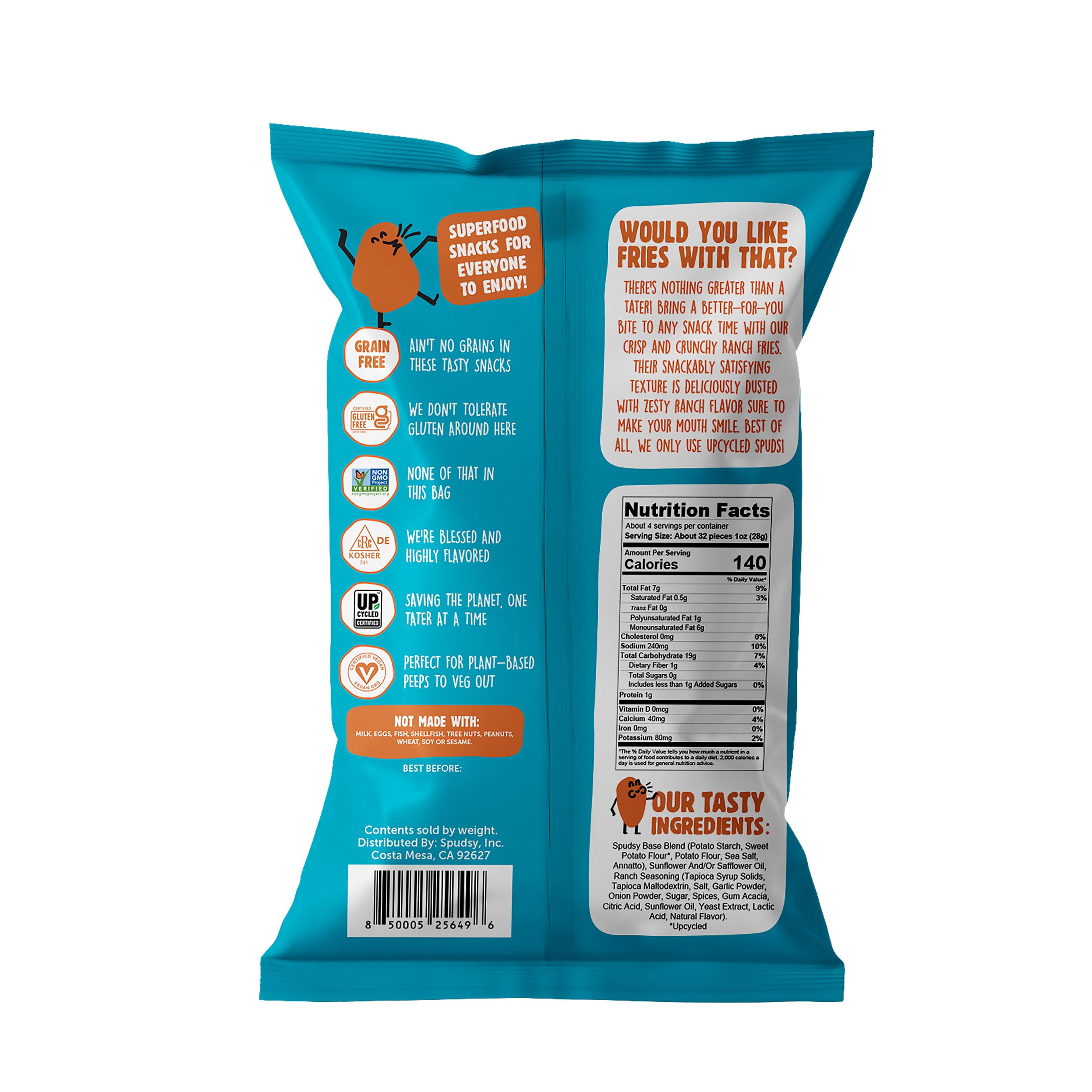 (3 pack) Spudsy Sweet Potato Fries, Zesty Ranch, Shelf-Stable, 4 oz Bag