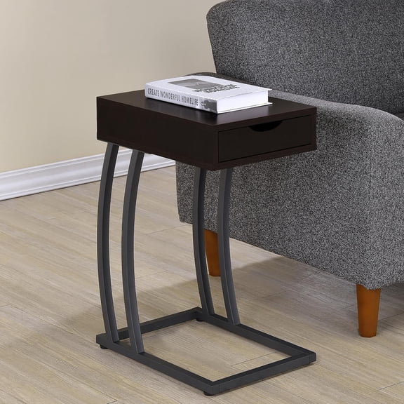 Cappuccino and Gunmetal Modern Accent Table with Power Strip