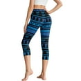 thumbnail image 2 of SCRAWLGOD Christmas Bow Snowflake Print Blue Black Women's Workout Capri Leggings with Pockets, Stretch Breathable Squat Proof Yoga Pants Leggings, High Waisted Athletic Crop Yoga, L, 2 of 7
