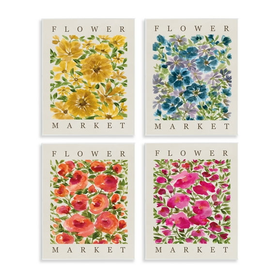 Stupell Industries Various Flower Market Blooms Floral Painting Unframed Art Print Wall Art, 11 x 14, Set of 4