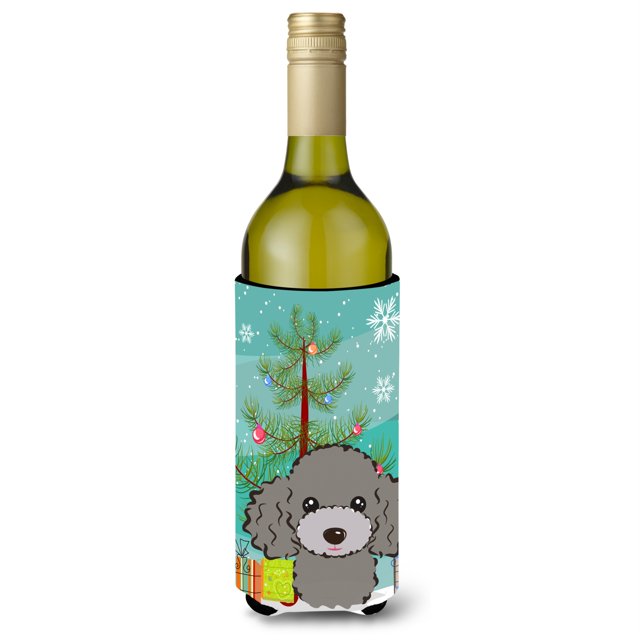 Caroline's Treasures - Botella de vino con árbol de Navidad y caniche gris plateado Koozie Hugger, 750 ml, multicolor Caroline's Treasures BB1631LITERK