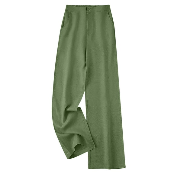 Womens Casual Linen Straight Loose Wide Leg Pants High Waist Button Dressy Palazzo Trousers with Pockets Vacation Outfits 2025