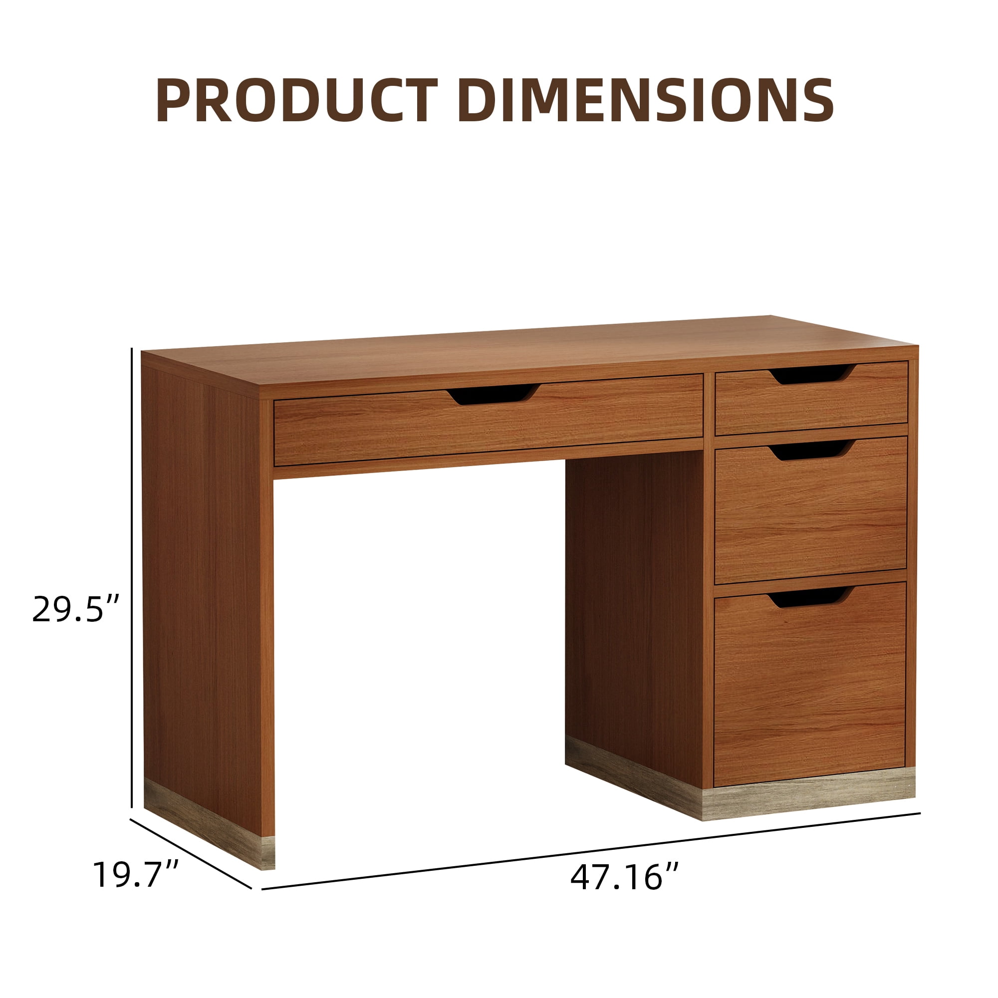 4 EVER WINNER 48" Computer Desk with Drawers, Home Office Writing Desk with Spacious Legroom, Modern Study Desk for Bedroom, Office and Small Spaces，Brown