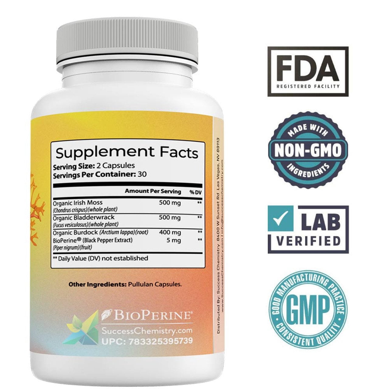 Success Chemistry Organic Irish Sea Moss Supplement Capsules For Super Immune Support with Organic Irish Moss for Adults - 60 Capsules