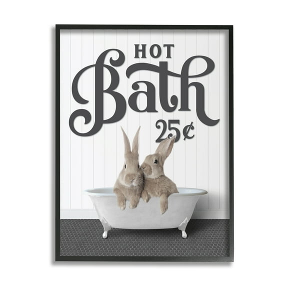 Stupell Industries Vintage Rabbits in Tub Animals & Insects Painting Black Framed Art Print Wall Art, 11 x 14