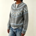 thumbnail image 4 of Women's Fair Isle Cardigan Zip Up Crew Neck Long Sleeve Loose Fit Sweater, 4 of 5