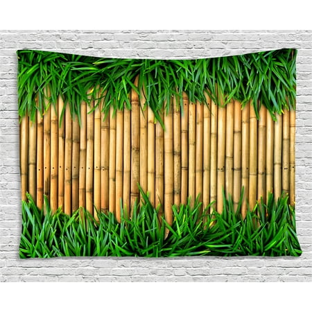 Summer Bamboo - Green and Brown Tapestry, Bamboo with Grass Asian Inspirations Summer Ecology Japanese, Wall Hanging for Bedroom Living Room Dorm Decor, 80W X 60L Inches, Sand Brown Fern Green, by Ambesonne