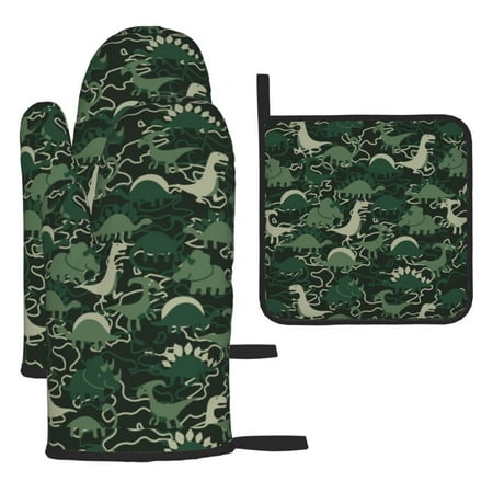 

Kitchen Baking 3 Piece Set Microwave Heat Proof Hand Set Oven Mitts For Kitchen Open Lid Microwave Oven Dishes Outdoor Barbecue Cartoon Camouflage Cute Dinosaur
