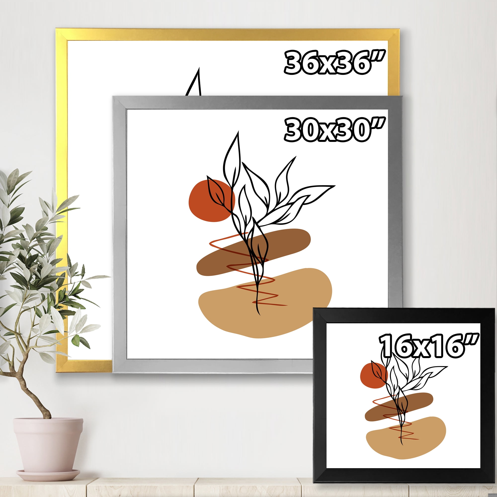Designart 'Abstract Flowers Plants With Elementary Shapes II' Modern Framed Art Print
