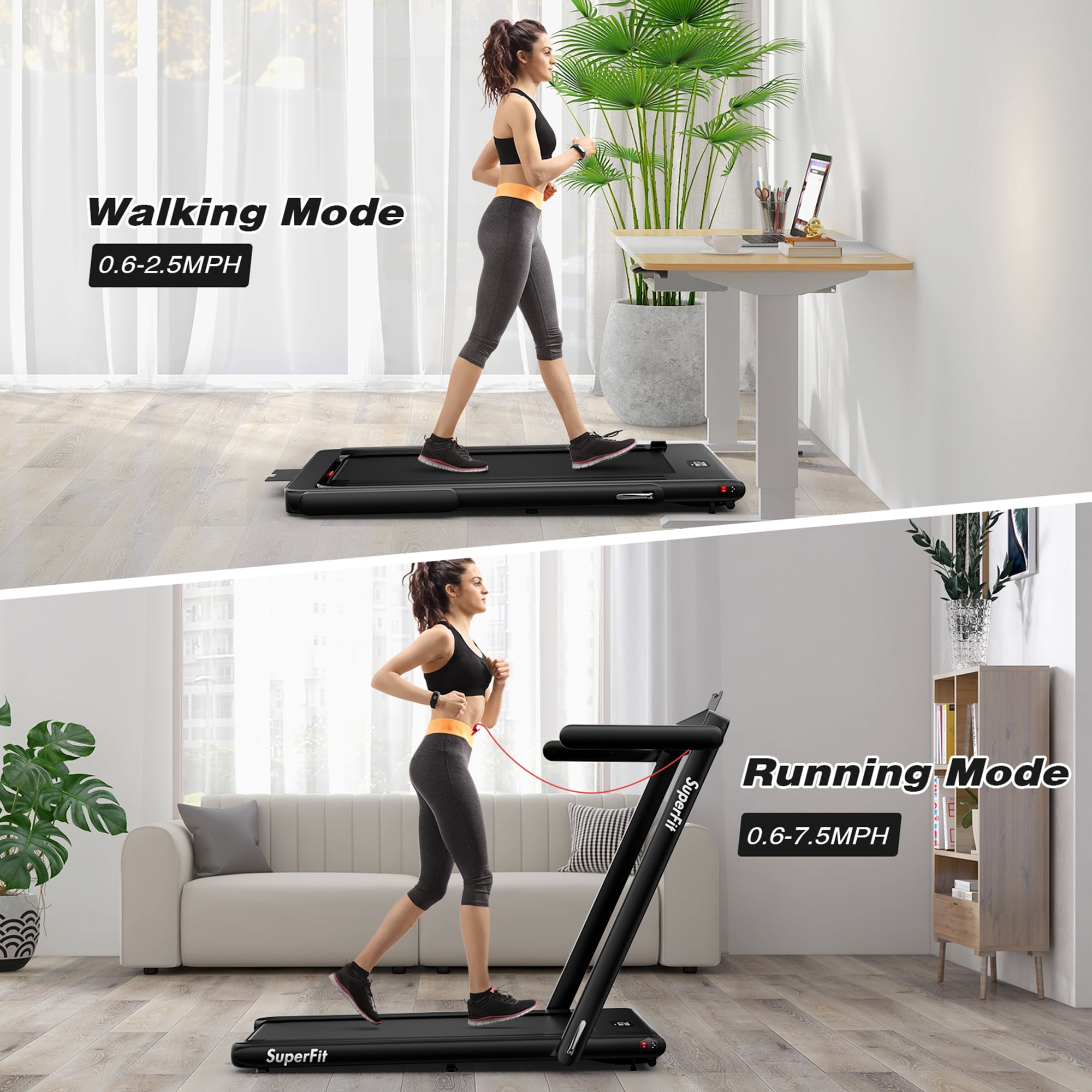 Gymax Motorized Treadmill Folding Under Desk Electric Treadmill W/APP Black