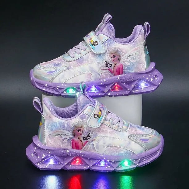 Zapatos de malla transpirable para niños de Disney, zapatillas de deporte de otoño, nuevos zapatos para niños, luces, zapatos casuales para niñas elsa frozen, Princess31-Insole 19,2 cm Gao Jinjia LED