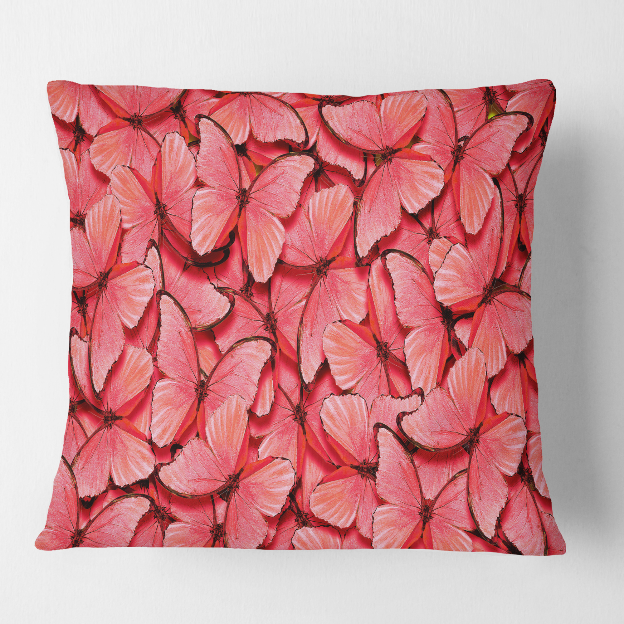 Designart Coral Pink Butterflies' Mid-Century Modern Throw Pillow - 16x16