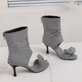 thumbnail image 3 of SACFOF Women's Peep Toe Stiletto Denim Sandals Summer Booties Lace Up Thin Heels Back Zip Tassel Pumps, 3 of 6
