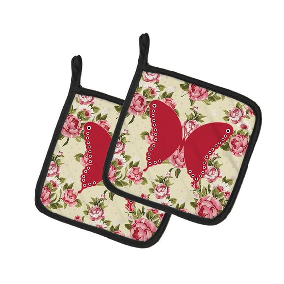 Caroline's Treasures BB1036-RS-YW-PTHD Butterfly Shabby Chic Yellow Roses Pair of Pot Holders , 7.5HX7.5W, multicolor