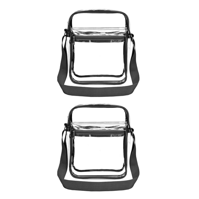 Jumpingount Bolso de hombro transparente de PVC, bandolera con doble cremallera, organizador de viaje, gran capacidad, portátil, para hombres y Negro 2piezas