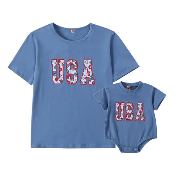 Okbabeha Mommy and Me Matching 4th of July Outfits Shirt Mom Kids Baby Fourth of July USA Shirt/Romper Family Matching Outfit