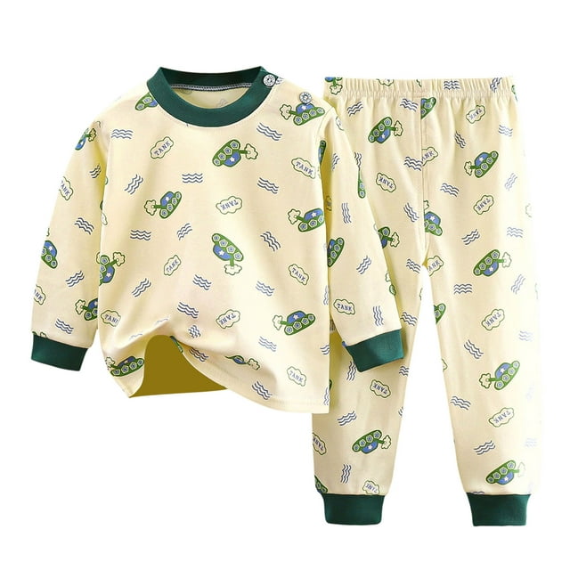 Curenmufel Ensembles de Pyjama pour Garçons Pyjamas à Manches Longues Ajustés en Coton 2 Pcs 1T 2T (AG,1-2 Ans)