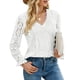thumbnail image 2 of Camisa de Encaje para Mujer, Cuello en V, Manga Larga, Color Liso, Flor Bordada, Top Hueco, Camisa Elegante para Mujer, 2 of 5