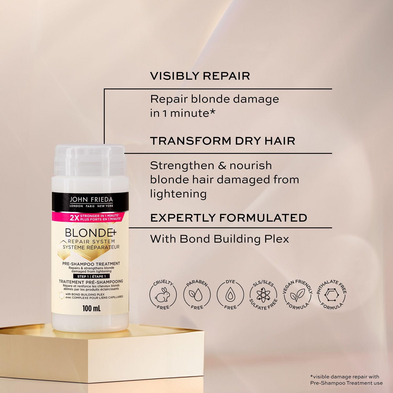 John Frieda Blonde+ Repair System, Pre-Shampoo Treatment, for Damaged, Blonde Hair | STEP 1 | Made in Canada
