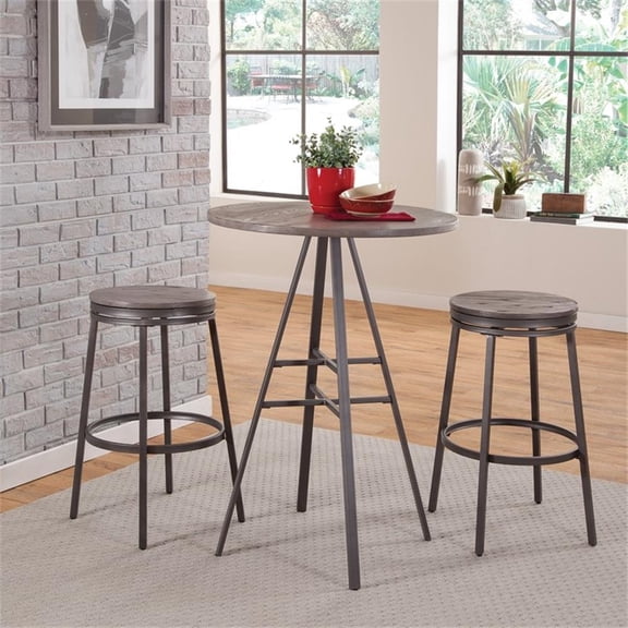 Chesson 3-Piece Gray Metal Pub Height Table Set with Backless Swivel Stools