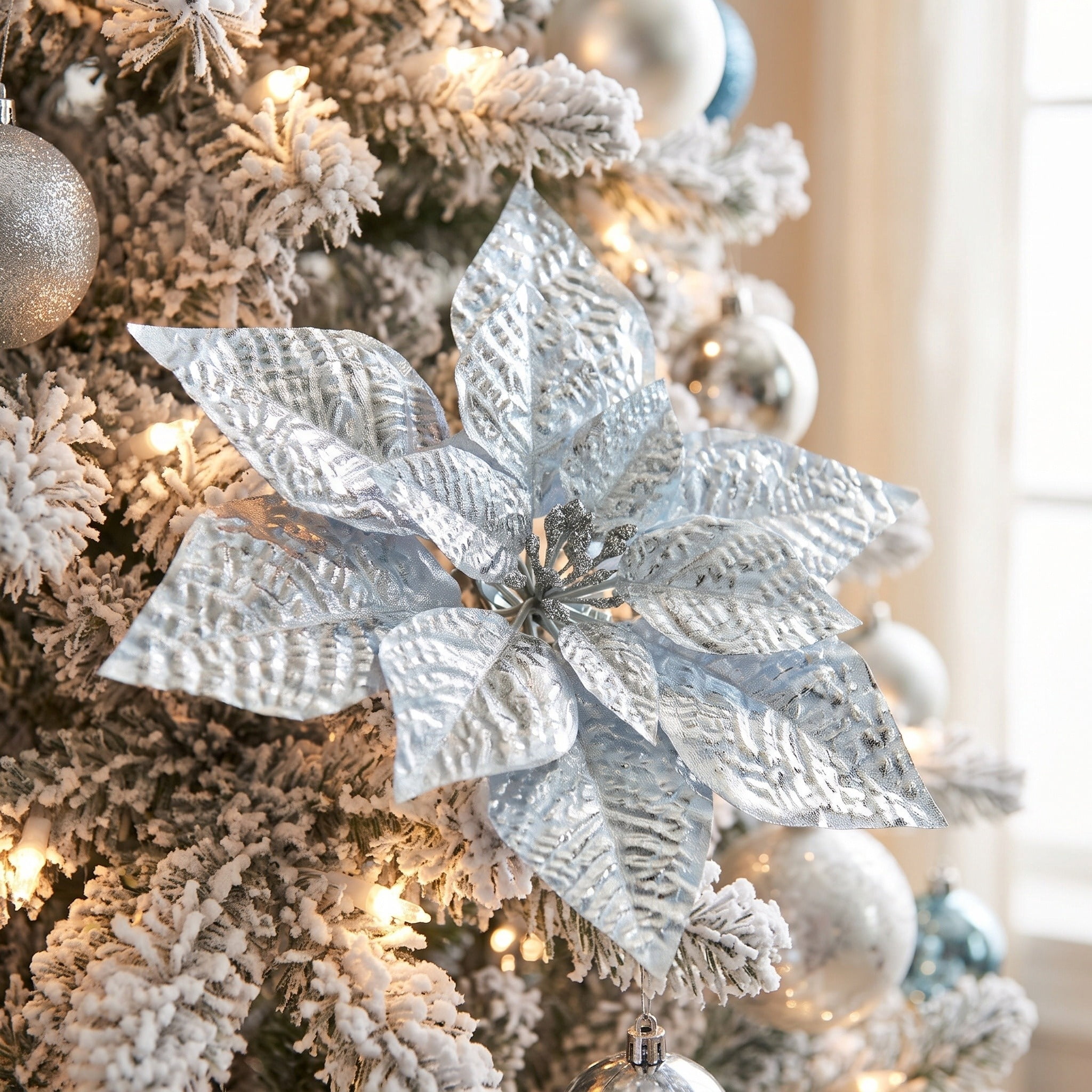 Silver Poinsettia Christmas Clip Ornament, 11", by Holiday Time