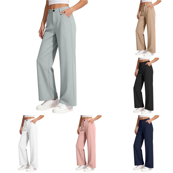 RMGVDSD Girls School Uniform Pants High Waist Dress Bottoms Girls Straight Leg Pants Relaxed Fit Trousers Casual Back to School Slacks 9-10 Years