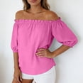 thumbnail image 4 of larppty Womens Off Shoulder Tops Linen Cotton Tunic Tops Long Sleeves Ruffle Balloon Sleeve Shirts Summer Casual Blouses（Hot Pink， XXL）, 4 of 8