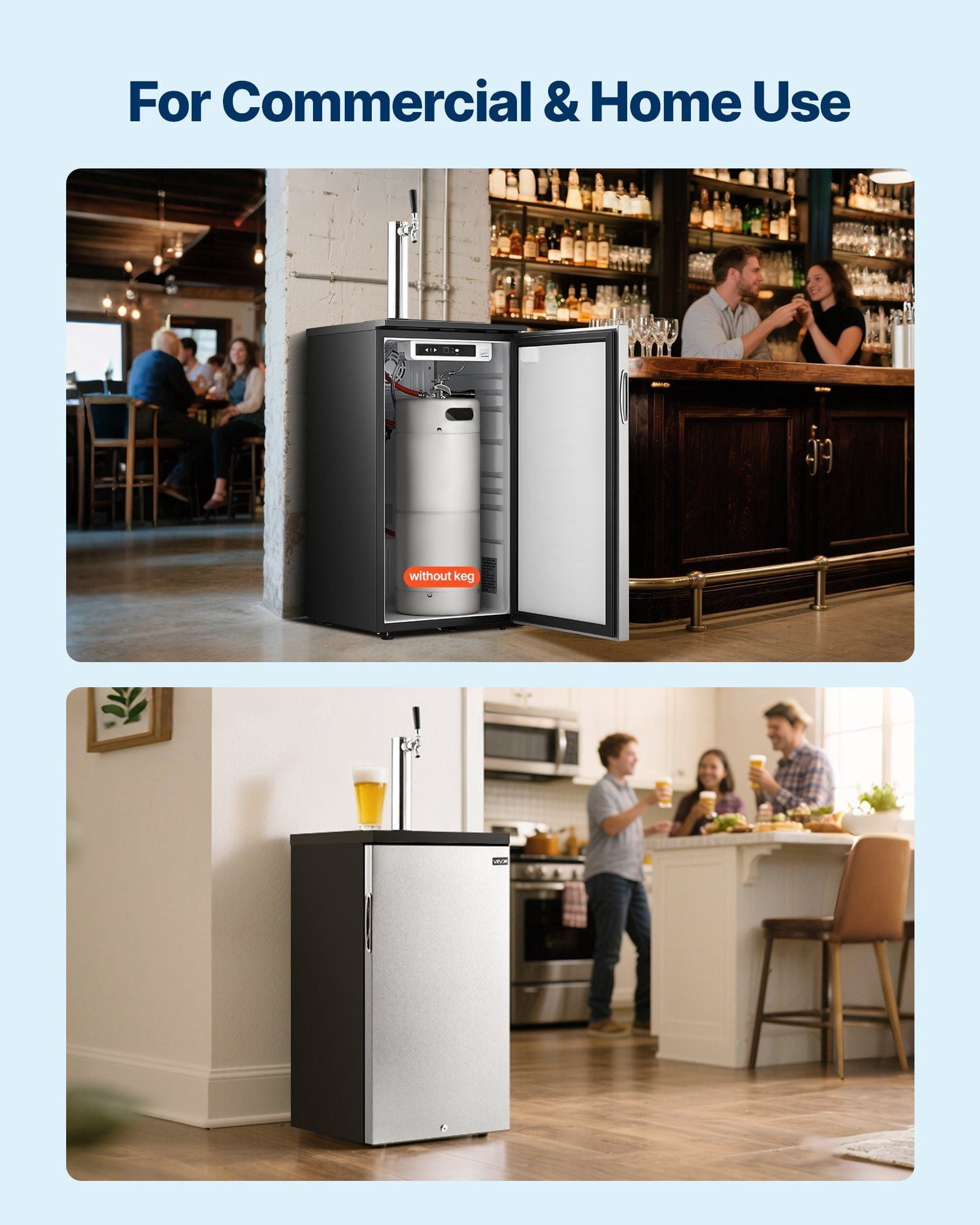 Beer Kegerator, Single Tap Commercial Draft Beer Dispenser for D system, Refrigerator With Shelves, Hold 1 Sixth Keg, 2.5lbs CO2 Tank, 92L