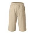 thumbnail image 5 of ZHANGDER Boys 3/4 Linen Capri Pants Drawstring Elastic Waist Straight Leg Beach Shorts Pockets, Khaki 8-9 Years, 5 of 6