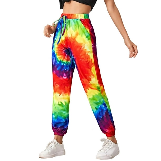 Sexy Dance Women Tie Dye Pants Casual Drawstring Waist Sweatpants