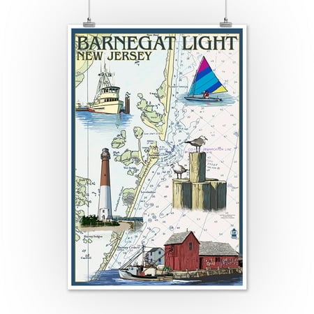 Barnegat Light, New Jersey - Nautical Chart - Lantern Press Artwork (12x18 Art Print, Wall Decor ...