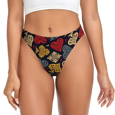 Rateoe Vintage Card Pattern Seamless Women Underwear Thongs No Show Ladies Thong No Line Breathable Comfortable Panties Undies for Women-Small