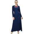 thumbnail image 4 of Bimba Women's Navy Blue Rayon Aari Work Long Maxi Casual Dress With Pockets-4, 4 of 4