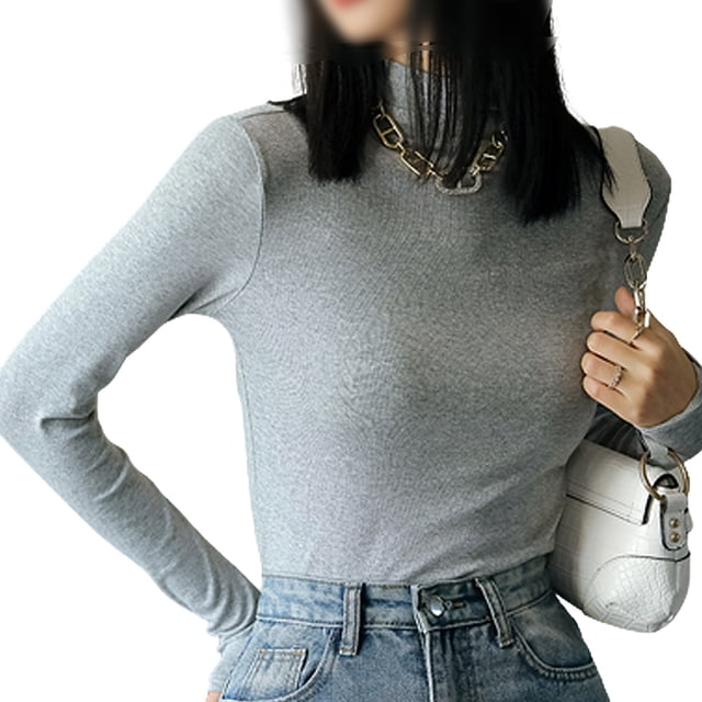 Camisas de manga larga con cuello alto para mujer, ajustadas, informales, con capas