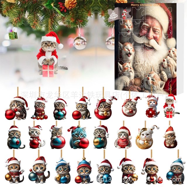 Caja ciega de cuenta atrás de Navidad, colgante acrílico de gato bonito, decoración de árbol de Navidad, mochila, colgante de coche