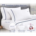thumbnail image 2 of California Design Den Adult 4 Pc Bed Sheets King Size Set - Luxury 600 Thread Count, 100% Cotton Sateen - White Embroidered Navy, 2 of 5
