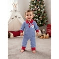 thumbnail image 3 of BemeyourBBs Baby Boy Christmas Romper Striped Santa Collared Long Sleeve Bodysuit, 3 of 9