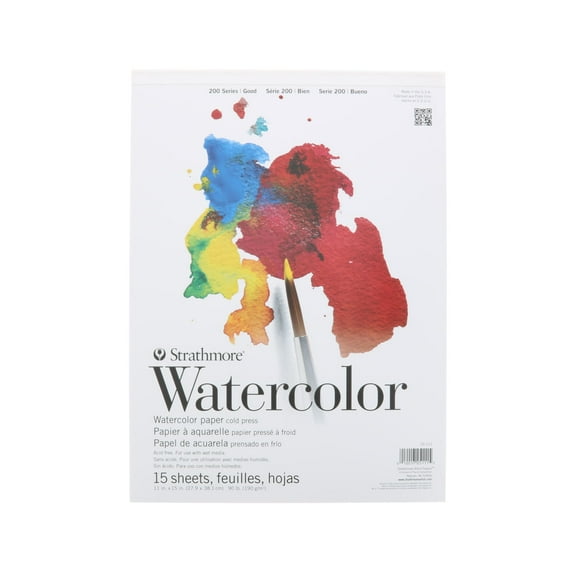 Strathmore Watercolor Paper Pad, 200 Series, 11 in x 15 in, Tape Bound