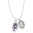 thumbnail image 1 of Delight Jewelry Silvertone Purple Open Plumeria Flower Flip Flop Best Mom Ever Charm Necklace, 1 of 4