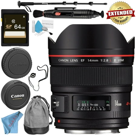 Canon EF 14mm f/2.8L II USM Lens + 64GB SDXC Card + Lens Pen Cleaner + Fibercloth + Lens Capkeeper + Deluxe 70