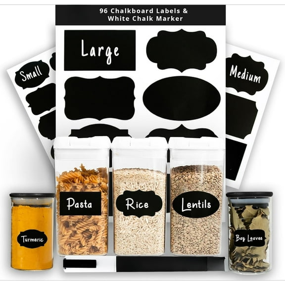 200 Chalkboard Labels for Storage Bins, Removable Black Stickers with Chalk Marker, Pantry Containers and Storage Bin Organization