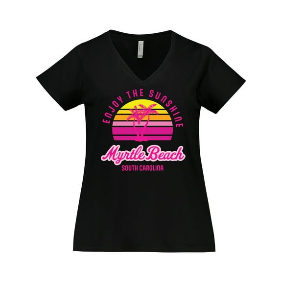 Inktastic Summer Enjoy the Sunshine Myrtle Beach South Carolina Pink Women's Plus Size V-Neck T-Shirt