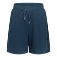 thumbnail image 4 of LIIPEE Girls Kids Solid Color Drawstring Waist Waffle Knit Casual Shorts For Summer Daily Wear Outdoor Activities School Casual Outings Blue 7-8 Years, 4 of 9