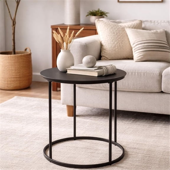 Boraam Landon Round Metal End Table - Dark Brown Finish